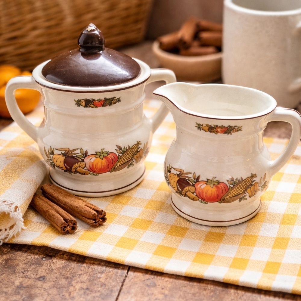 Vintage McCoy Spice Delight Cream & Sugar Bowl Set Pumpkin Fall Farmhouse Decor